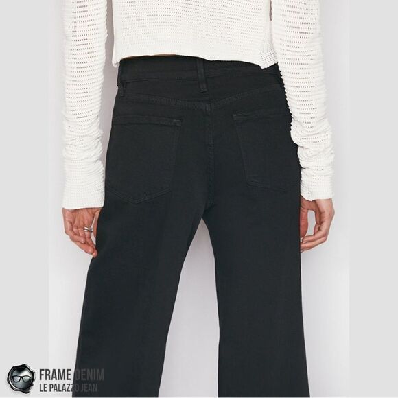 FRAME DENIM LE PALAZZO JEANS IN FILM NOIR DARKEST BLACK WIDE LEG TROUSERS NEW - Picture 6 of 16